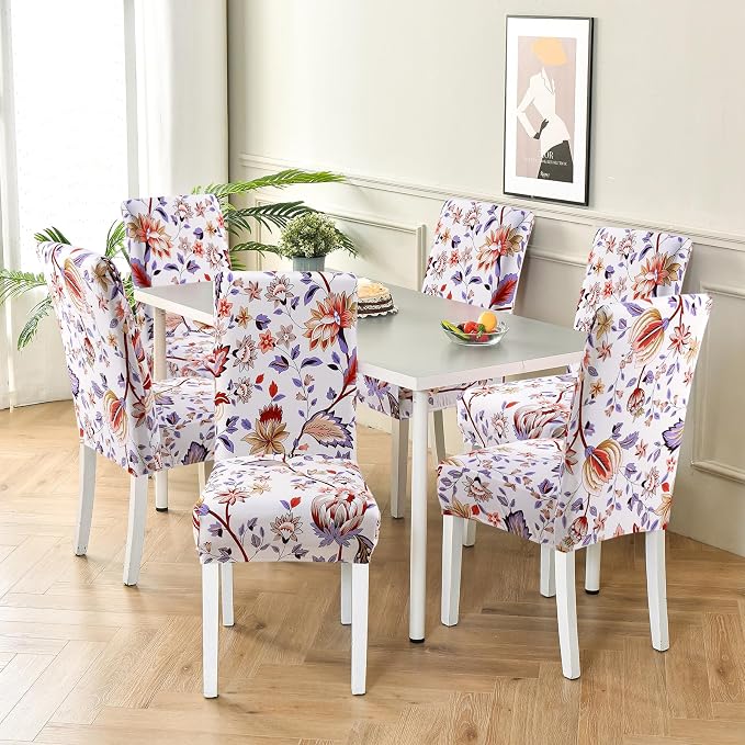 Fuloon Chair Covers for Dining Room 6 Pack, Printed Stretch Dining Slipcovers, Washable Kitchen Slip Covers for Parson Chair, Flower Cluster Printed, Set of 6 - Image 2