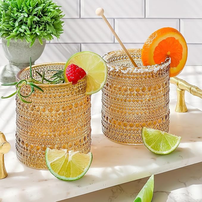 Kate Aspen Beaded Amber Drinking Glasses Set of 6-10 oz Vintage Glassware Set Jupiter Glasses, Cocktail Glass Set, Juice Glass, Water Cups Hostess Gift, Present, Gift for Newlyweds - Image 2
