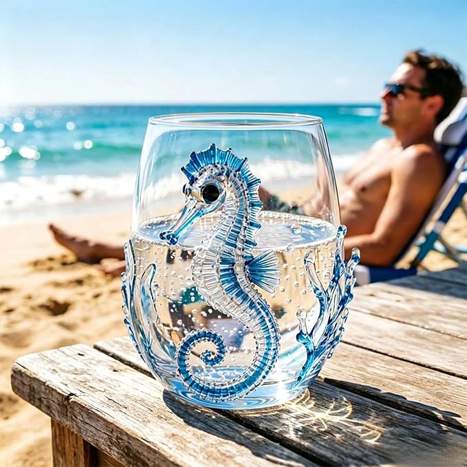 Novelty 3D Sculpted Ocean Life Stemless Wine Glasses, 12oz Embossed Sea Animal Glassware for Beverages, Premium Borosilicate Glass Beach Gifts (Dolphin) - Image 3