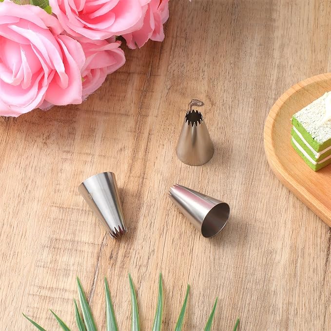 3Pcs 4b Tip Piping Icing Tips for Cake Decorating Frosting Tips for Pipings Icing Star Piping Tip Stainless Steel 4B Open Stars Cake Decorating Tipp, Silver