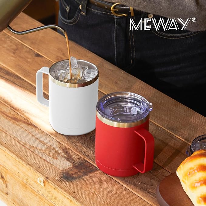 MEWAY 12oz Coffee Mug With Handle 8 Pack Bulk,Stainless Steel Insulated Travel Tumblers With Sliding Lid,Double Wall Vacuum Camping Cup for Hot & Cold Drinks Tea (White,Set of 8) - Image 7