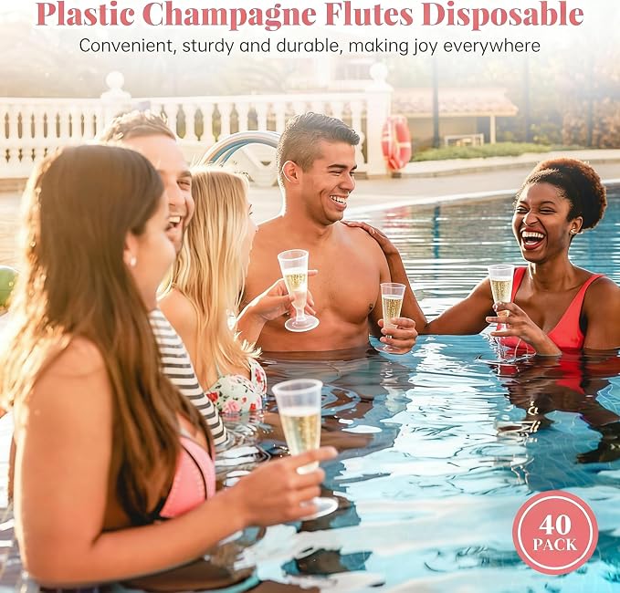SUREHOME Plastic Champagne Flutes 40 Pack Disposable Champagne Glasses 5oz Clear Plastic Mimosa Glasses Wedding Cocktail Cups Bulk for New Years Eve Party Supplies 2026 Engagement Birthday Decorations - Image 4