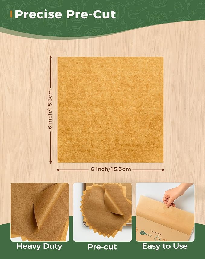 6x6 Inches Parchment Paper Squares 320Pcs, Hamburger Patties Paper | Unbleached Hamburger Patty Paper, Non-Stick Parchment Sheets for Separating Patty, Wrapping, Naan, Tortillas Press, Freezer - Image 2