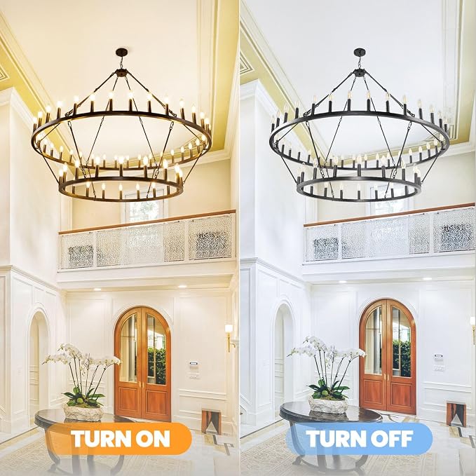 60 Inch Black Wagon Wheel Chandelier, 2 Tier 54-Lights Farmhouse Chandelier for Living Room, Round Rustic Dining Room Light Fixture, Extra Large Foyer Chandeliers for High Ceilings, for Entryway - Image 5