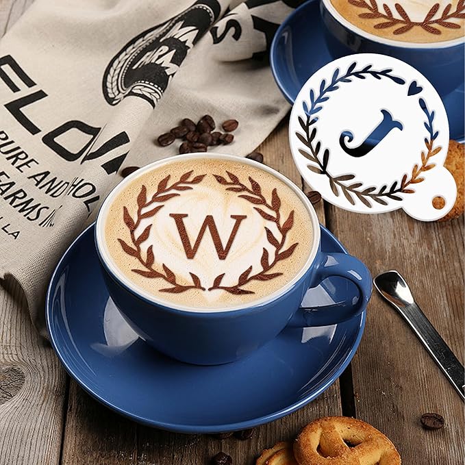Keluna Coffee Latte Art Stencils - 30 Pcs Letters Alphabet Baking Stencils for Coffee Latte Art Sour Dough Bread Cake Cookie Decorating