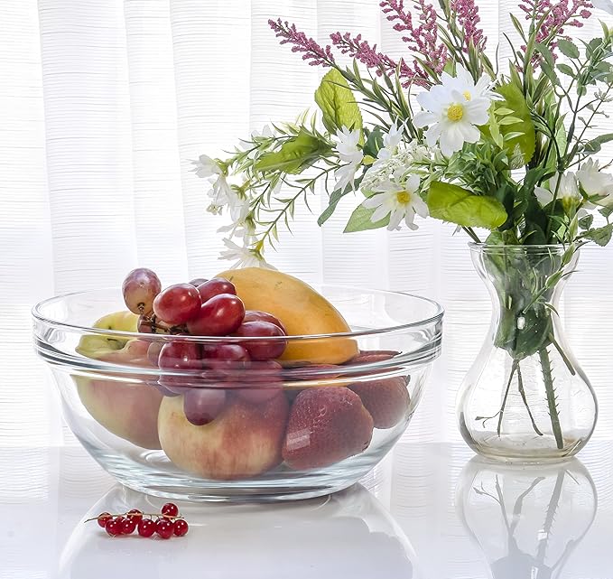Red Co. 4.2 Quart Fully Tempered Clear Glass Mixing and Prepping Bowl with Safety Rim, Large