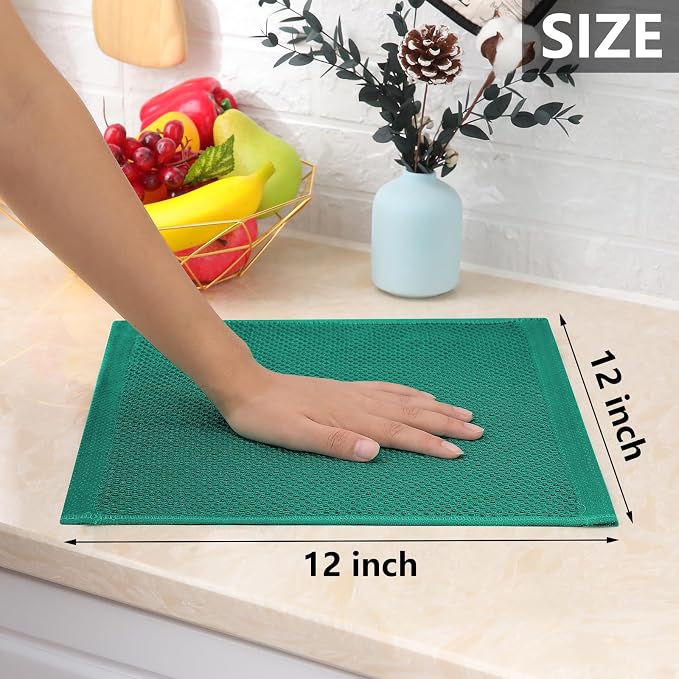 Homaxy 100% Cotton Waffle Weave Kitchen Dish Cloths 8-Pack, Dark Green | 12 x 12 Inches, Ultra Soft Absorbent Dish Towels, Quick Drying Dish Rags with Hanging Loop - Image 5
