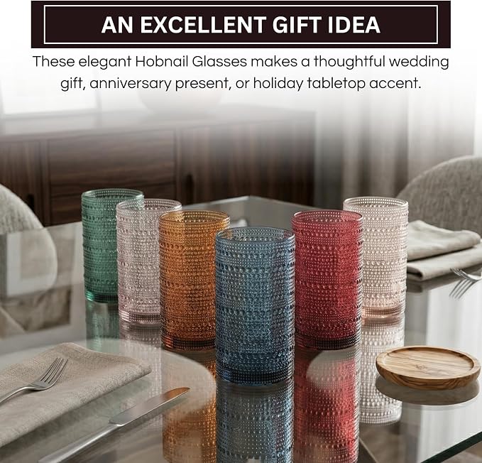 Khen Plastic Hobnail Drinking Highball Glasses Set of 6 Neutral Tones Cups 14oz, Shatterproof & Unbreakable Acrylic Beaded Design, BPA-Free, Dishwasher Safe Indoor/Outdoor Drinkware Water, Cocktails - Image 4