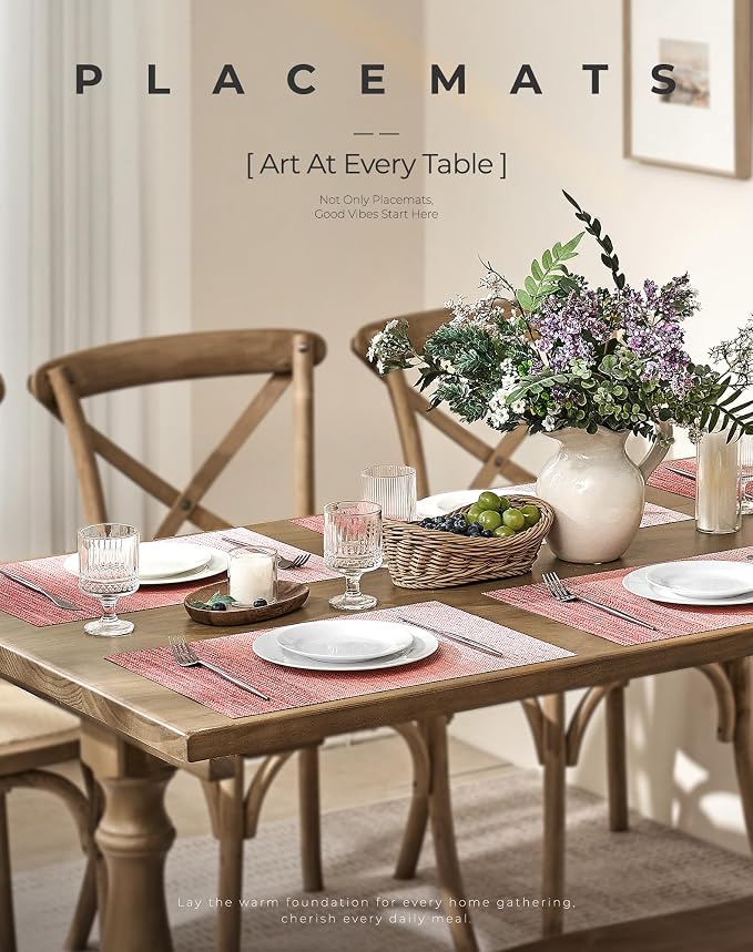 Leetaltree Gradient Pink Woven Placemats Set of 24 - Heat Resistant Non-Slip Place mats for Dining Table, Washable Durable PVC Vinyl Woven Table Mats(Gradient Pink, 24) - Image 8