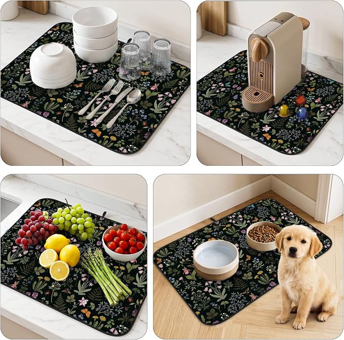 Forest Aesthetics Dish Drying Mat for Kitchen Counter Coffee Bar 18x24 in | Decorative Non Slip Absorbent Kitchen Dishes Drainer Mat, with Anti-slip Rubber Backing & Hanging Loop, for Sink, Home Gift - Image 7