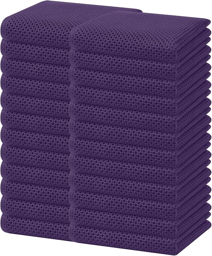 Homaxy 100% Cotton Waffle Weave Kitchen Dish Towels 24-Pack, Eggplant | 13 x 28 Inches, Ultra Soft Absorbent Dish Towels, Quick Drying Cleaning Towels by Homaxy