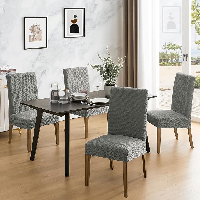 MOSAYT 100% Waterproof Dining Room Chair Covers Set of 4, Super Fit Stretch Jacquard Parson Chairs Slipcovers Removable Washable Chair Seat Protectors for Home, Kitchen, Banquet (Grey) - Image 2