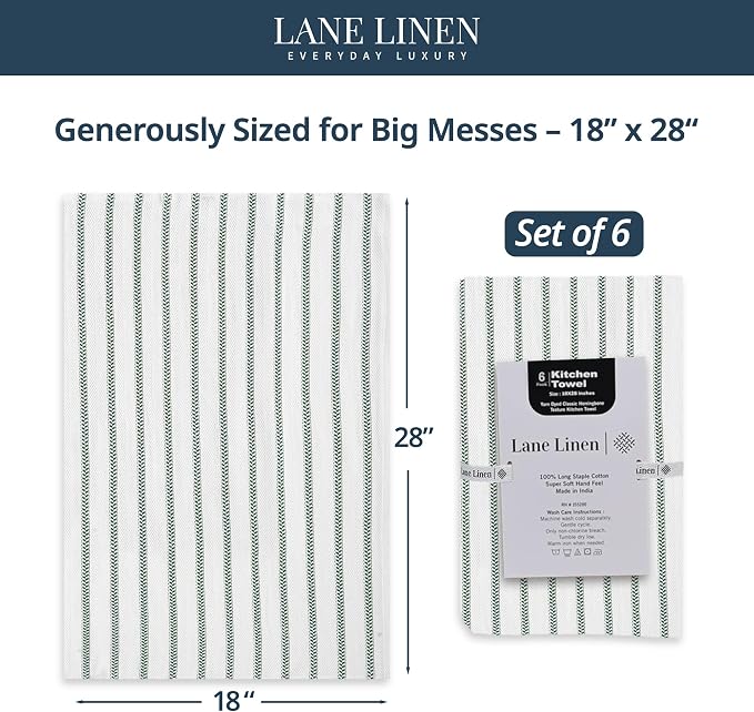 LANE LINEN Kitchen Towel Sets - 6 Pack Cotton Dish Towels for Drying Dishes, 18”x 28”, Hand Towel, Absorbent Tea Towels, Quick Drying Kitchen Towel Set - Christmas Green - Image 2