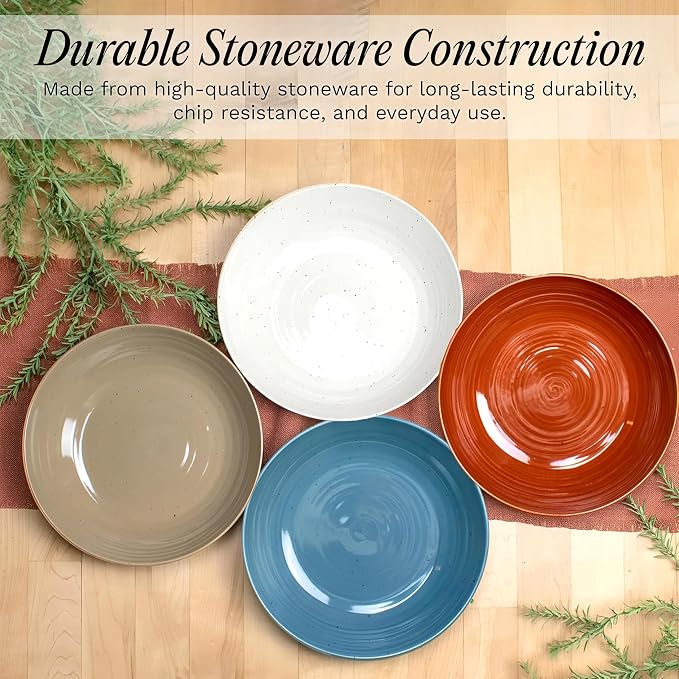 Sango Siterra Painter's Palette Stoneware Pasta Bowls (Set of 4) – Pasta & Serving Bowls, Earthy Reactive Glaze, Multi Assorted Colors, Microwave & Dishwasher Safe, for Everyday Dining & Entertainment - Image 6