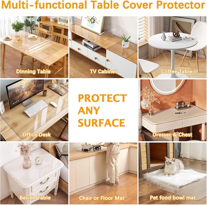 Clear Table Protector 17 X 48 Inch Thick Plastic Table Cover Protector Waterproof PVC Clear Tablecloth Protector Pad Vinyl Desk Top Protector Mat for Wood Coffee Glass End Sofa Side Dining Room Table - Image 6