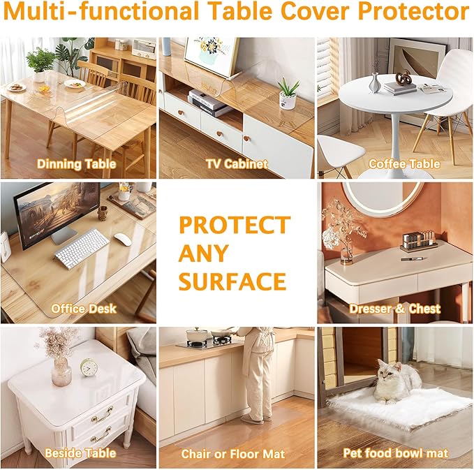 1.5mm Thick 19 x 32'' Clear Plastic Table Protector for Dining Room Waterproof PVC Table Tablecloth Cover Vinyl Desk Pad Mat Wood Furniture Coffee Glass End Hallway Table Top Surface Protection Liner - Image 6