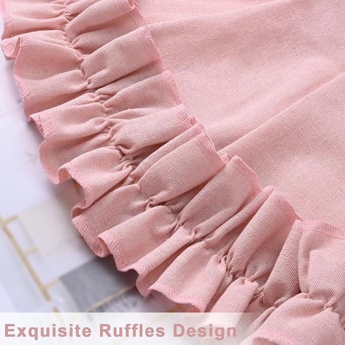 Likiyol Linen Valances for Windows Farmhouse Window Valances with Ruffle Rustic Country Light Filtering Kitchen Valance Curtains Rod Pocket Valance for Bathroom Cafe, Pink, 52" W X 18" L - Image 6
