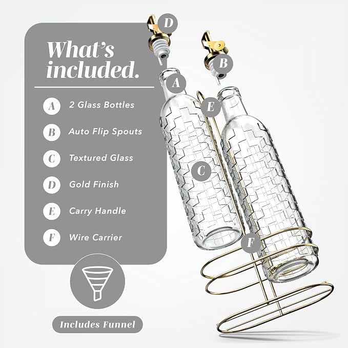 COOK WITH COLOR Glass Olive Oil Bottle Dispenser - 2 Pack- 17oz Oil and Vinegar Cruet - Olive Oil Carafe Decanter for Kitchen, Checkered, Clear - Image 2