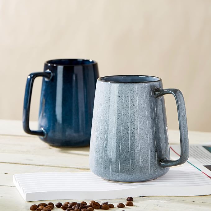 24 oz Large Ceramic Coffee mugs, Extra Large Cup, Big Handle (grey line) | Extra Large Tea and Coffee Cups, Large Handle Coffee Mug for Office and Home, Microwave and Diahwasher Safe - Image 5