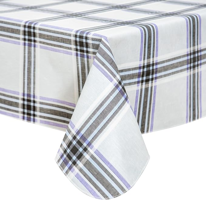 FIFTY FEET 84 * 60 Inch Rectangle Tablecloth, Vinyl Tablecloth with Flannel Backing for Rectangle Tables Waterproof, Spill Proof Plastic Picnic Table Cover for Dining/Camping/Indoor/Outdoor(Plaid-B) by FIFTYFEET