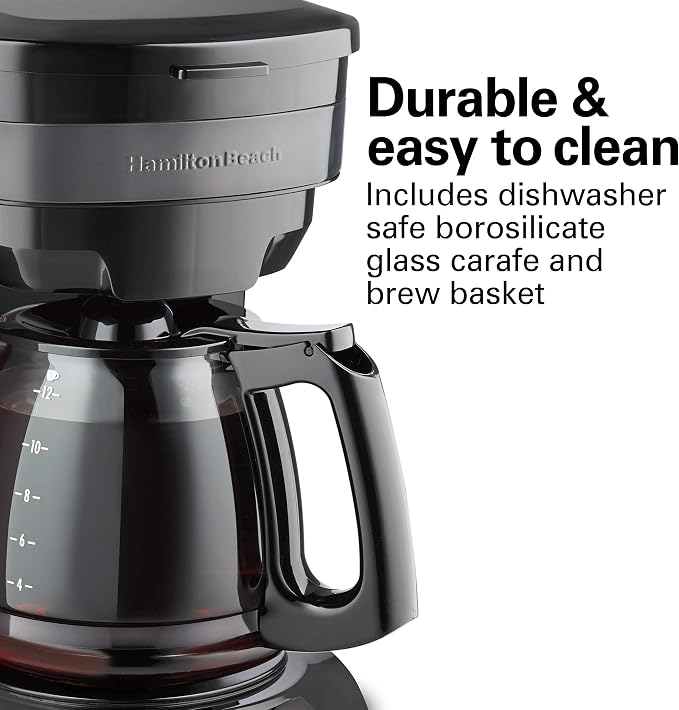 Hamilton Beach 12 Cup Programmable Drip Coffee Maker | Regular & Bold Brew Options | Auto Pause and Pour | Glass Carafe | Black Stainless | 46293J - Image 2