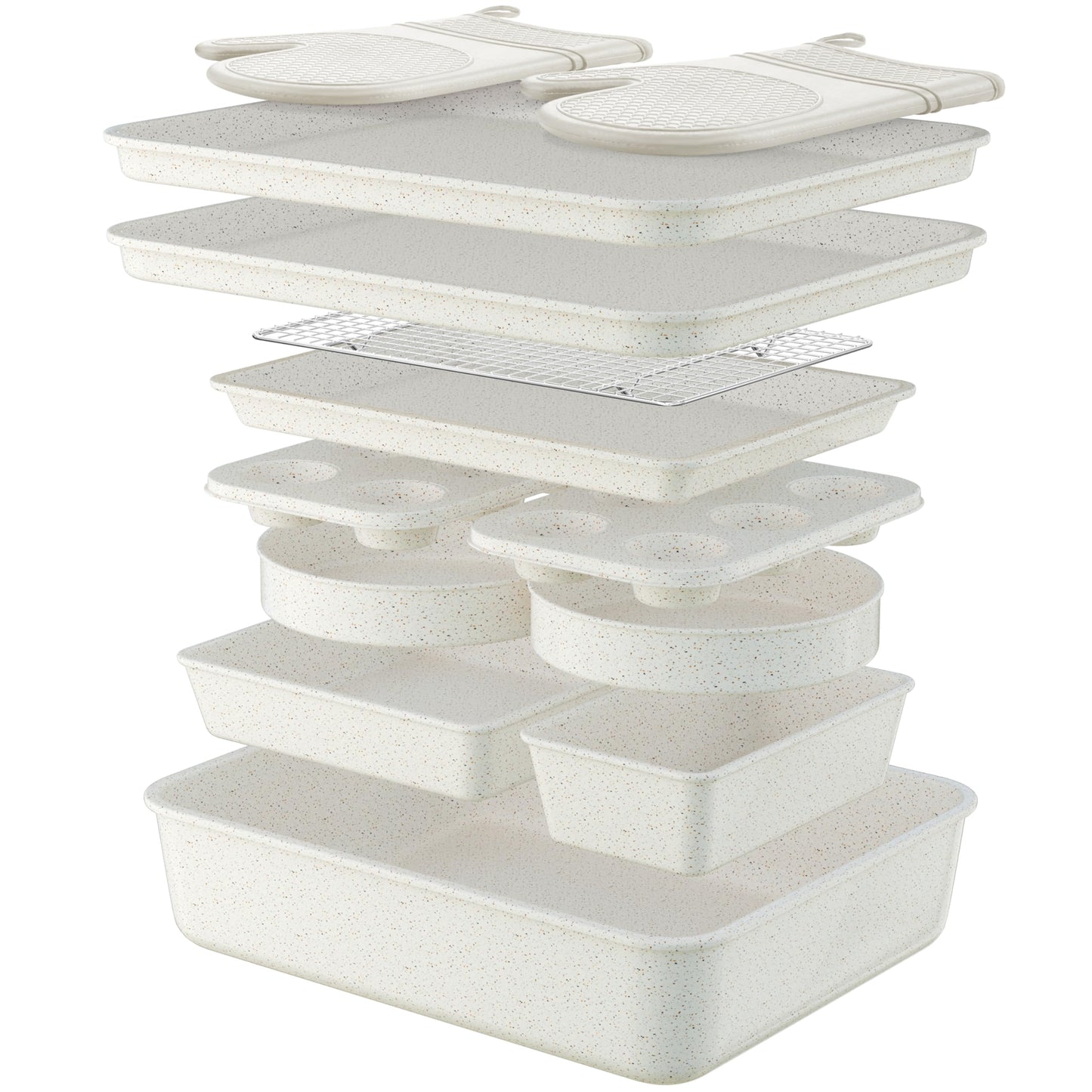 Wildone 13-Piece Baking Pans Set Nonstick - Stackable Bakeware Sets Including Cookie Sheets for Baking, Rack, Muffin Pan, Cake pan, Loaf Pan, Roasting Pan, Heavy Duty & Easy Clean, Plum