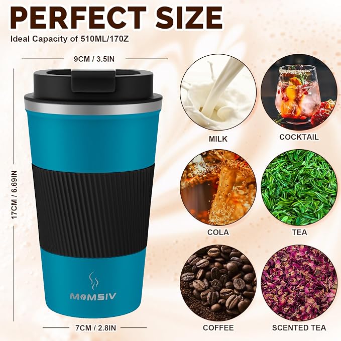 MOMSIV 12oz Travel Coffee Mug, Insulated Coffee Cup with Leakproof Lid | 6-Hour Heat Retention, 360°Leak proof, Vacuum Stainless Steel Double Walled, BPA-free, Reusable And To Go Coffee Mug - Image 2
