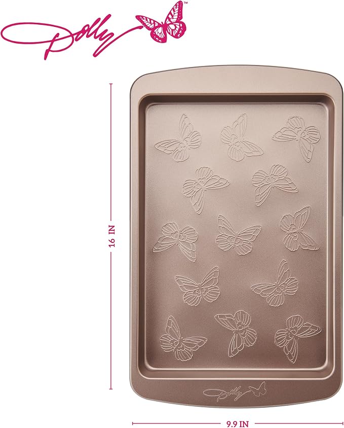 Dolly Parton Butterfly Stamp Small Baking Sheet – Carbon Steel Nonstick Bakeware with Textured Butterfly Design, Durable Rolled Rim, Oven Safe to 450F, Perfect for Cookies, Pastries and Pizza - Image 2