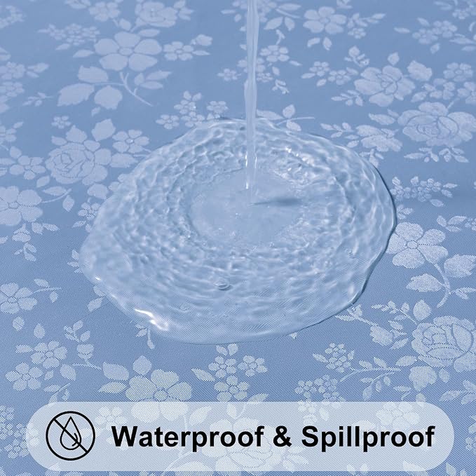 Smiry Round Waterproof Heavy Duty Vinyl Tablecloths, 70 x 70 Inch | Wipeable Washable Floral Embossed Table Cover for Kitchen and Dining Room, Indoor & Outdoor Use, Haze Blue - Image 2