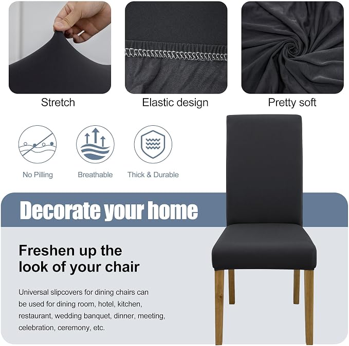 Dining Chair Covers, Stretch Seat Covers, Washable Furniture Protector | Washable, Stretch Fit, Soft, Non Slip, Dining Chair Covers, Seat Protector, Furniture Protector - Image 3