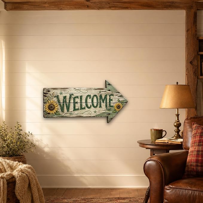 Welcome Right-Pointing Arrow Sign — Die-Cut Metal Directional Wall Decor | barnwood look, rustic, front entry, guest greeting, curb appeal, durable print, ready to hang - Image 5