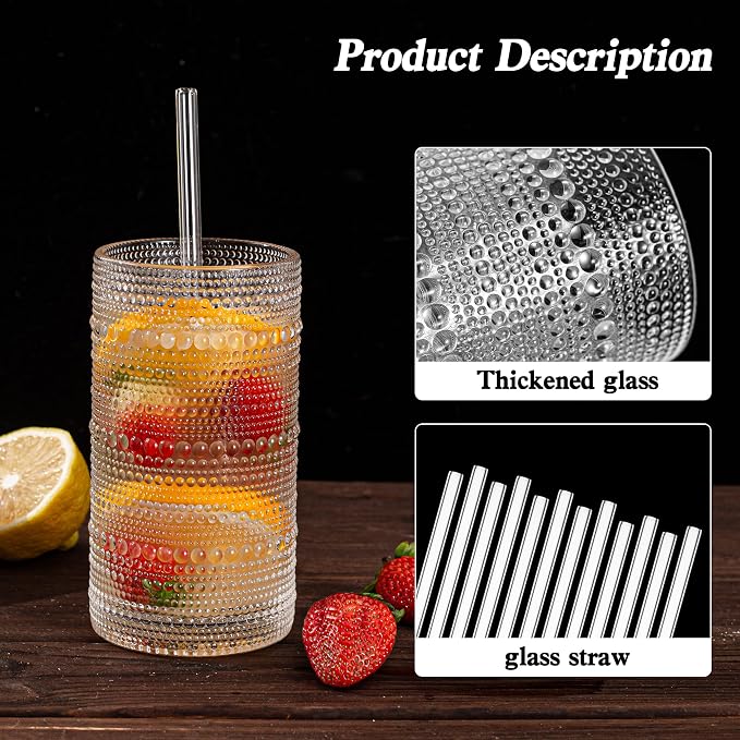 Dingerjar Upgraded Large Capacity 16 oz/480 ml Hobnail Glasses Drinking Set of 12 - Heavy Vintage Glassware - Image 4