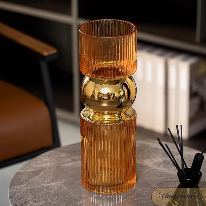 14-Inch Decorative Orange Tall Glass Vase - Modern Minimalist Decor for Parties, and Special Events - Perfect Centerpiece for Coffee Tables, Living Rooms, Dining Tables, Offices, and Farmhouse Decor - Image 2