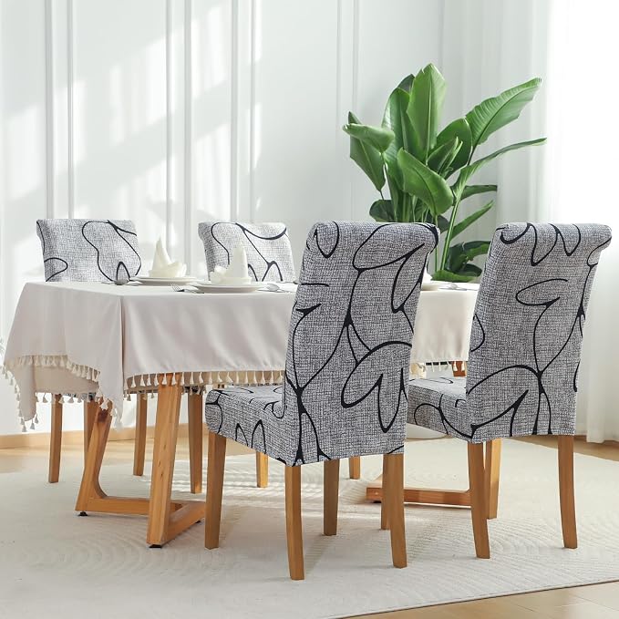 FORCHEER Chair Covers for Dining Chairs Set of 6,Grey Floral Stretch Dining Room Chair Cover Kitchen Parsons Chair Slipcovers (Pack of 6, Grey+Floral) - Image 2
