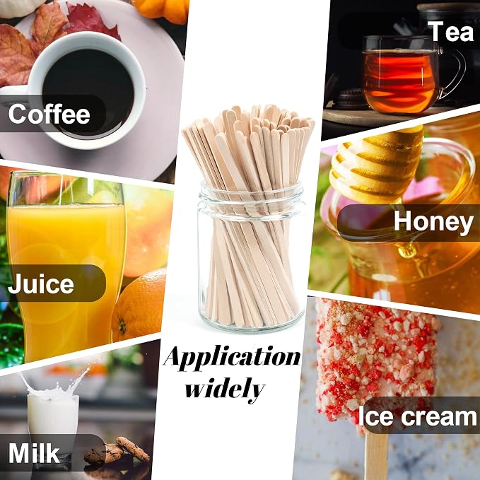 ANTETOK Wooden Coffee Stirrers - Coffee Stir Sticks 5.5 Inch,100pcs Disposable Swizzle Sticks,Swizzle Drink Sticks for Coffee,Tea,Cocktail and Hot Chocolate - Image 6