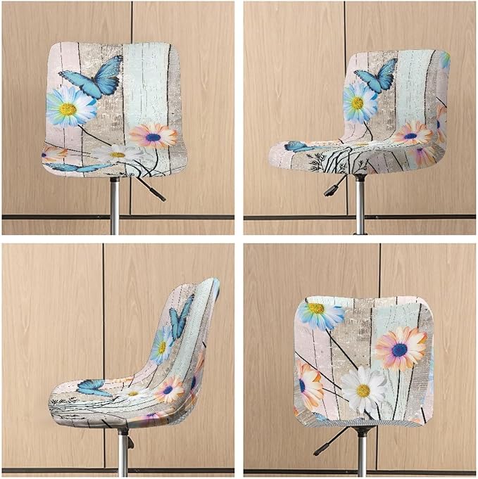 Wood Grain Daisy Butterfly Bar Stool Covers Elastic Stretchable High Mid Low Stool Chair Cover for Party Kitchen Club Machine Washable - Image 6