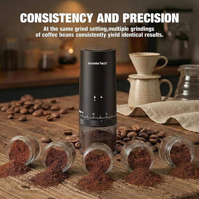 Portable Electric Burr Coffee Grinder - Cordless Rechargeable Coffee Grinder with Ceramic Conical Burr, USB-C, Ultra Quiet <65dB, 38 Adjustable Settings, Travel Coffee Grinder for Camping Office Home - Image 5