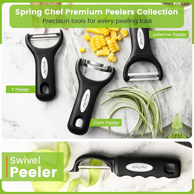Spring Chef Swivel Vegetable Peeler with Soft Grip Handle, Set of 2, Black | Premium Potato Peeler w/ Ultra Sharp Stainless Steel Blades, Multifunctional Veggie Peeler for Apple, Carrot, Cucumber, Fruit - Image 8