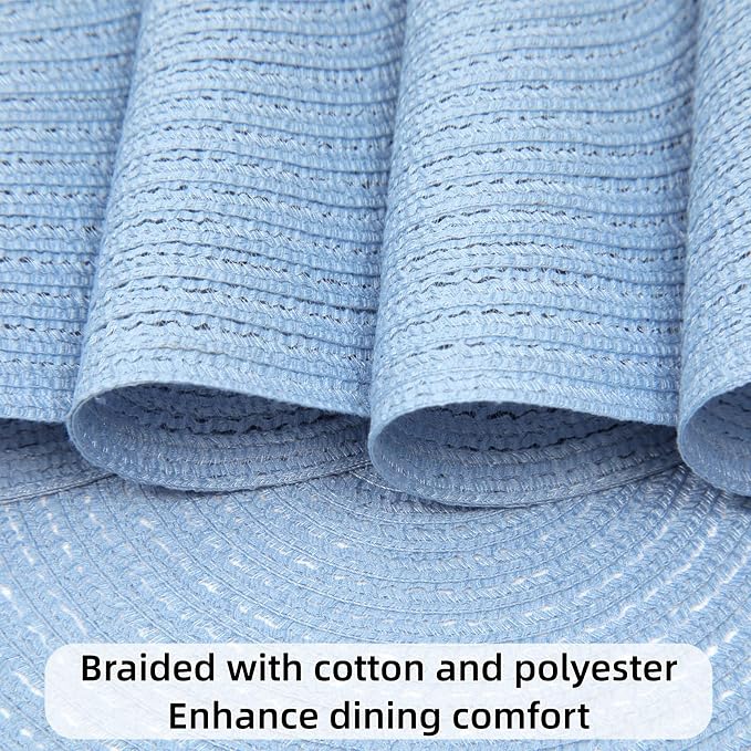 SHACOS Round Braided Placemats Set of 8 Washable 15 inch Round Non Slip Table Place Mats for Dining Tables Wedding Party Decor (Light Blue, 8) - Image 4
