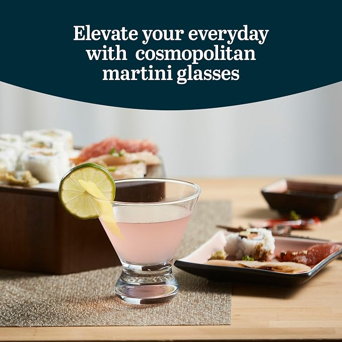 Libbey Cosmopolitan Stemless Martini Glasses, 8.25 Oz Dishwasher Safe Martini Glasses Set of 4, Martini Cups Set for Wedding Registries and More - Image 2