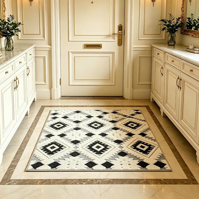 Indoor Doormat 2'x3', Geometric Boho Entrance Mat for Porch, Bohemia | Soft Cozy Fluffy Mid Pile Machine Washable Non Slip Small Accent Rug for Entryway Front Door Sink Indoor Entrance Bathroom by Ukeler