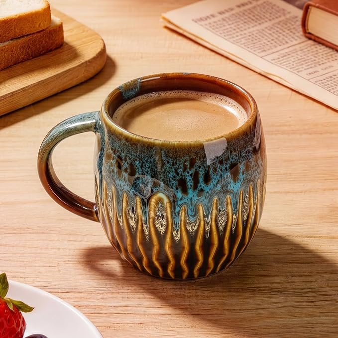 20oz Large Ceramic Coffee Mugs Unique Big Pottery Coffee Mug Microwave Safe Cool Stoneware Cups for Tea Latte Oversized Mug With Handle for Home Blue Wide Clay Mugs for Men Fancy Handmade Ceramic Cup - Image 9