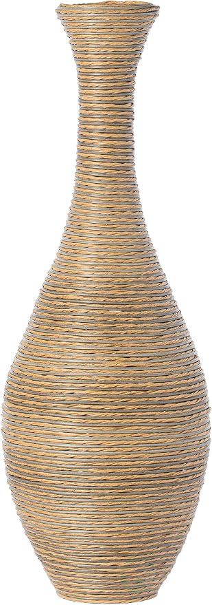 38-inch Tall Artificial Rattan Floor Vase in Elegant Beige - Statement Piece for Living Room Decor, Entryway, or Hallway - Versatile Home Accent for Dried or Silk Floral Arrangements - Image 3