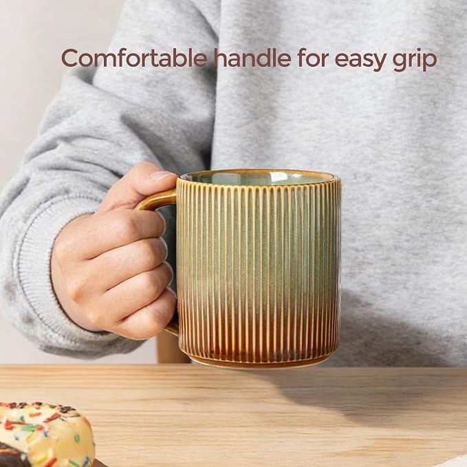 theterra Ceramic Coffee Mugs Set of 6, 14.2 oz Coffee Cups with Handle | Handmade, Suitable for Latte, Tea, Milk, Beer & Hot Cocoa, Sage Umber - Image 5