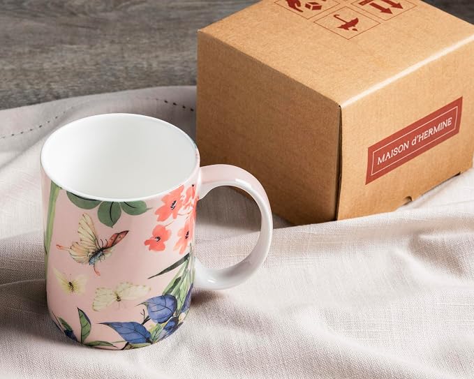 Maison d' Hermine Coffee Mug with Handles Tea Cups (12 Ounce, Pack of 1) | Fine Bone China Coffee Mugs for Hot Beverages Cappuccino Latte Home Restaurant Hotel Spring Summer -Canne - Fargesia - Image 9