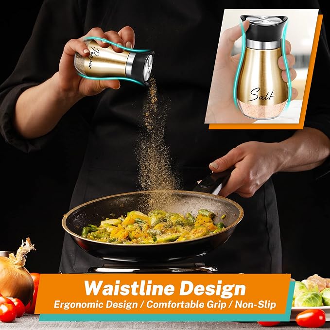 Salt and Pepper Shakers - 4 oz Copper Glass Set with Stainless Steel Lids | Refillable Glass Shakers with Stainless Steel Lids for Cooking, Dining, RV Trips, Camping and BBQs; 4 oz Capacity Each. - Image 5
