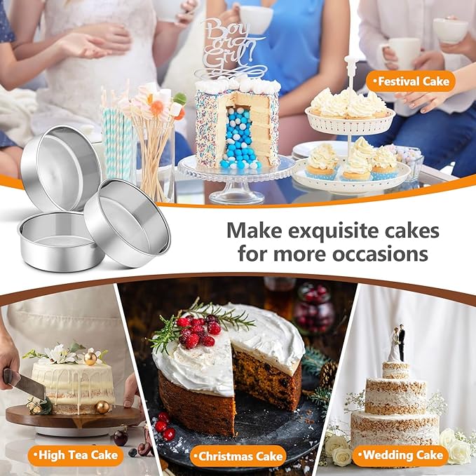 P&P CHEF 6 Inch Round Cake Pan Set of 3, Stainless Steel Baking Cake Pans | Round Baking Cake Pan Bakeware for Layer Birthday Cake, Fit Oven/Pots/Pressure Cooker, Leakproof & Dishwasher Safe, Silver - Image 5