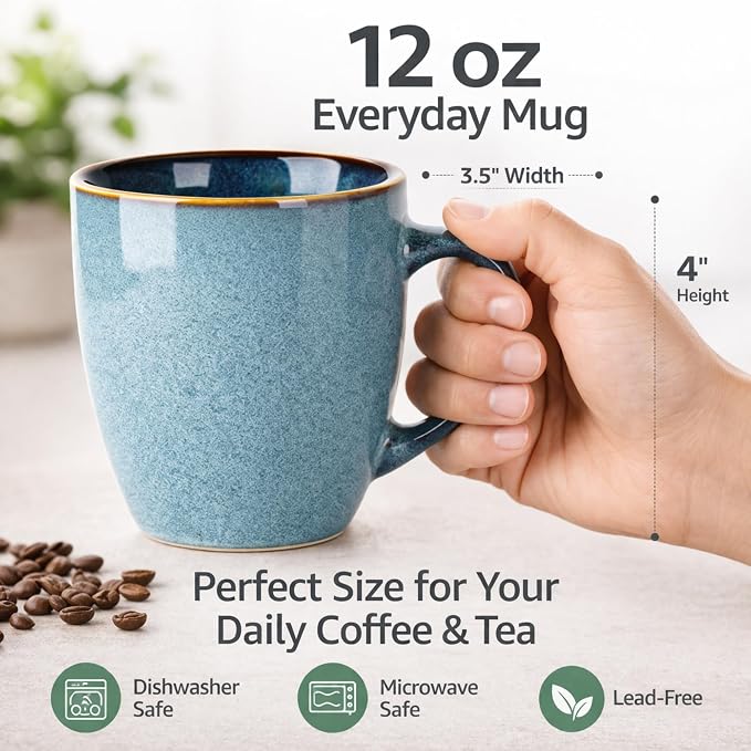 GBhome Ceramic Coffee Mugs Set of 6, 12oz Stoneware Coffee Mugs Set For Dad Mom Women MEN, Light Weight Ceramic Coffee Cups for Latte/Tea/Beer/Hot Cocoa, Dishwasher & Microwave Safe - Image 2