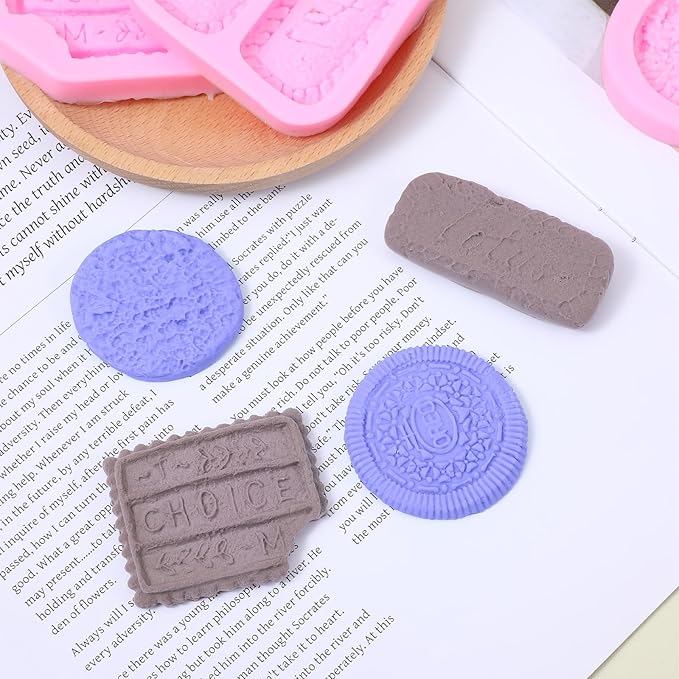 4Pcs Pink Cookie Molds, Biscuit Silicone Cookie Molds, Clay Chocolate Chip Mold, Candy Fondant Mold for Cookies Butter Paste Dough Plaster Cake Decorating