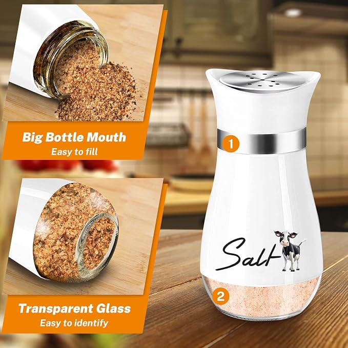 Cow Salt and Pepper Shakers Set,4 oz Glass Bottom Salt Pepper Shaker with Stainless Steel Lid Animal Decorations Country Kitchen Decor Farmhouse Gifts for Farmers(Cow) - Image 3